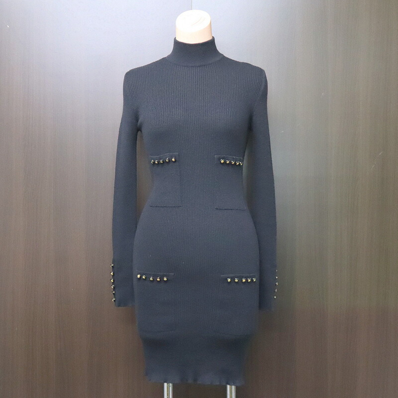 【中古】CHANEL シャネル カシミヤ混ワンピース ブラック #M