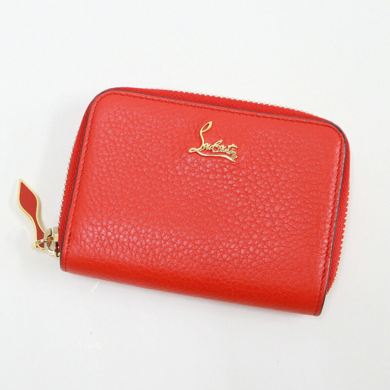 【中古】Christian Louboutin コインケース ラウンドファスナー レザー レッド×ゴールド金具