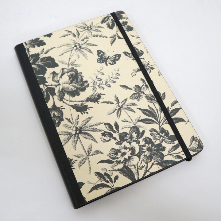 【中古】GUCCI グッチ ノート アイボリー×ブラック 花×蝶 紙