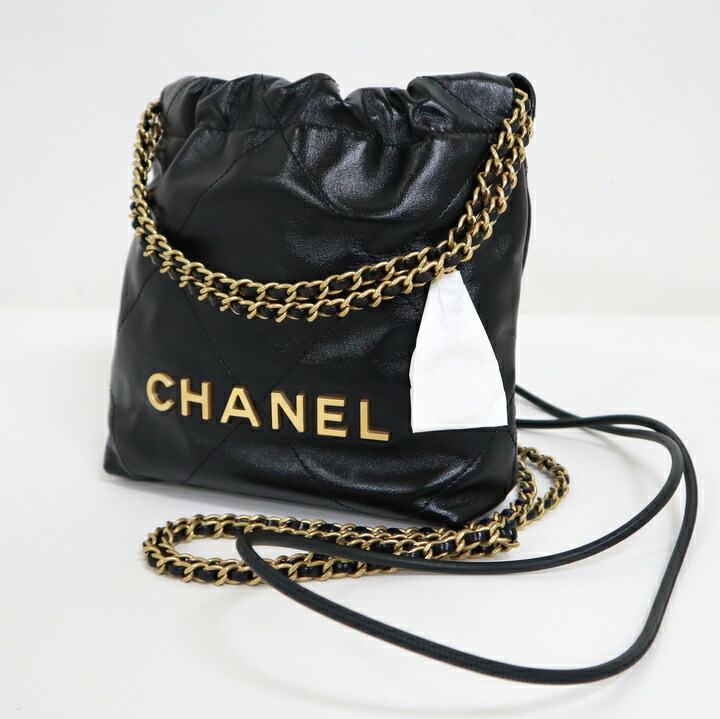 【中古】CHANEL シャネル シャネル22 ミニハンドバック 黒いこと×ゴールド金具 カーフスキン AS3980