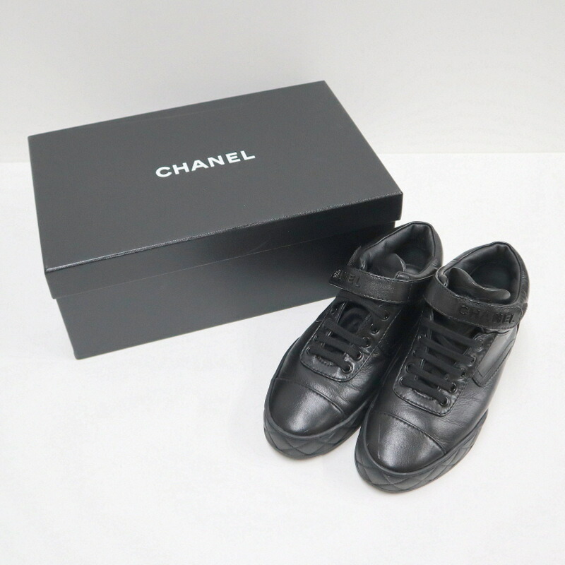 【中古】CHANEL シャネル ご機嫌とり捨てる・スニーカー 靴吊りひも式 なめし革 黒いこと #37 G45110