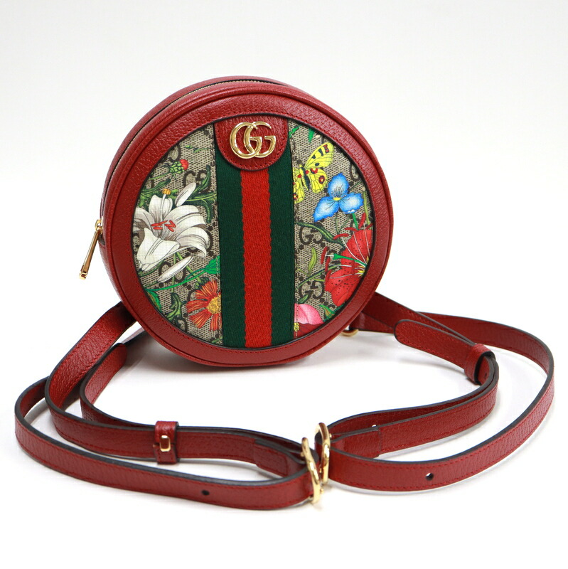 【中古】GUCCI グッチ ミニ・サークル・リュック オフィディア×GGフローラ PVC×レザー カーキ×レッド 598661