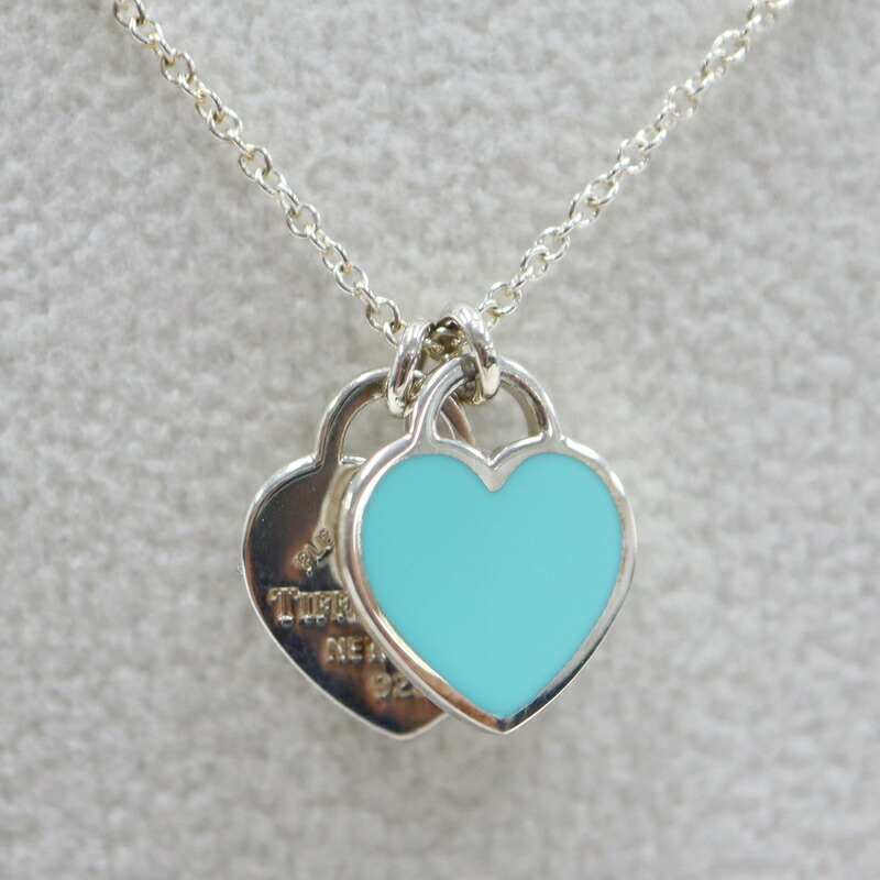【中古】Tiffany&Co. ティファニー リターントゥダブルハート・ネックレス Ag925×1Pダイヤ シルバー×ティファニーブルー 2.6g 28,560円