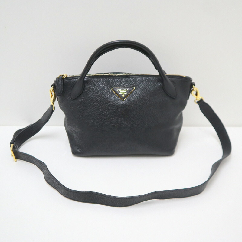 【中古】PRADA プラダ 2WAYショルダーバッグ なめし革 黒いこと×ゴールド金具 1BA111