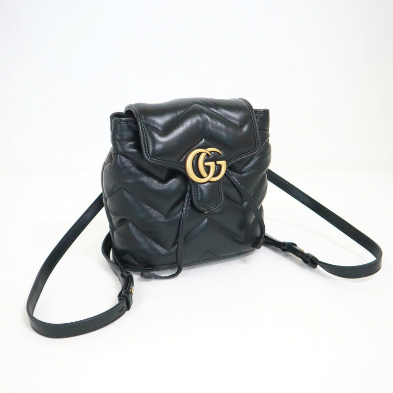 【中古】GUCCI グッチ GGマーモント･背嚢 黒いこと×ゴールド金具 なめし革 777253 バッグ・小物・ブランド雑貨-バックパック・リュック