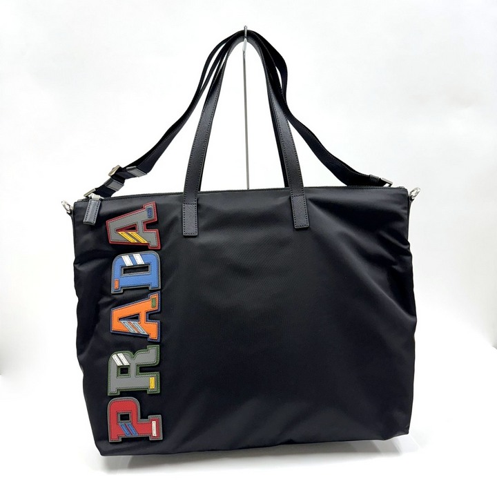 【中古】PRADA プラダ テスートキャラクター・2WAYトート 黒いこと ナイロン×カーフレザー 2VG024