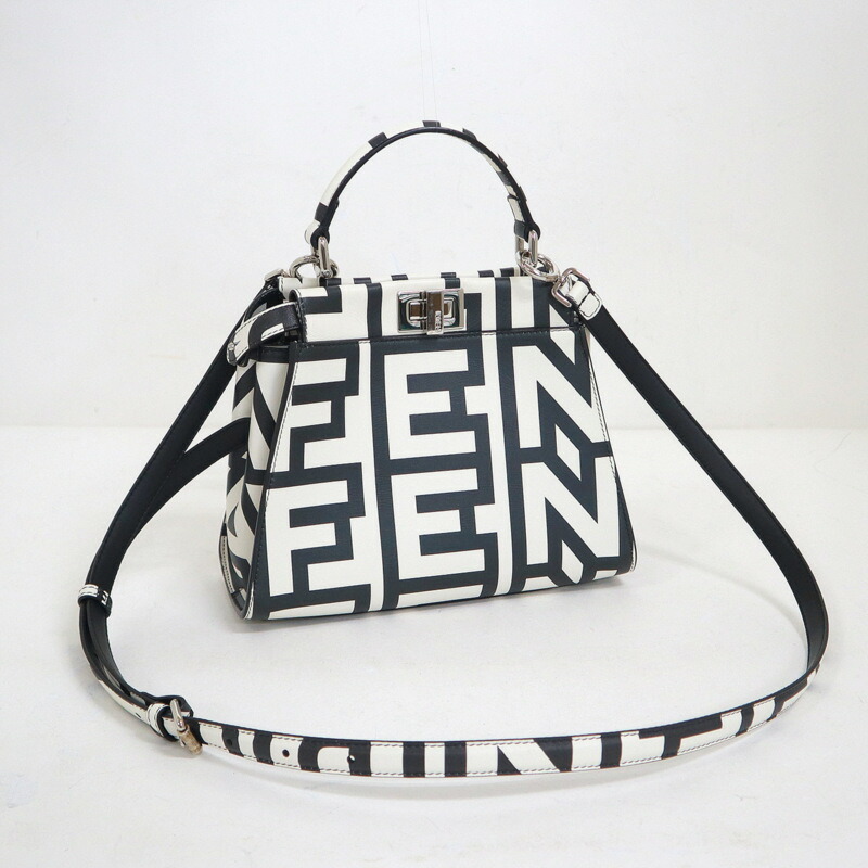 【中古】FENDI×MARC JACOBS フェンディ×マークジェイコブス ピーカブーミニ 2WAYバッグ レザー ホワイト×ブラック 8BN244