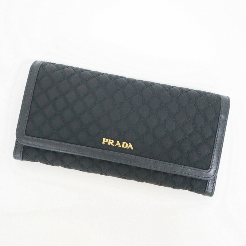 【中古】PRADA プラダ 長紙入れ 黒いこと×ゴールド金具 なめし革×ナイロン 1MH132