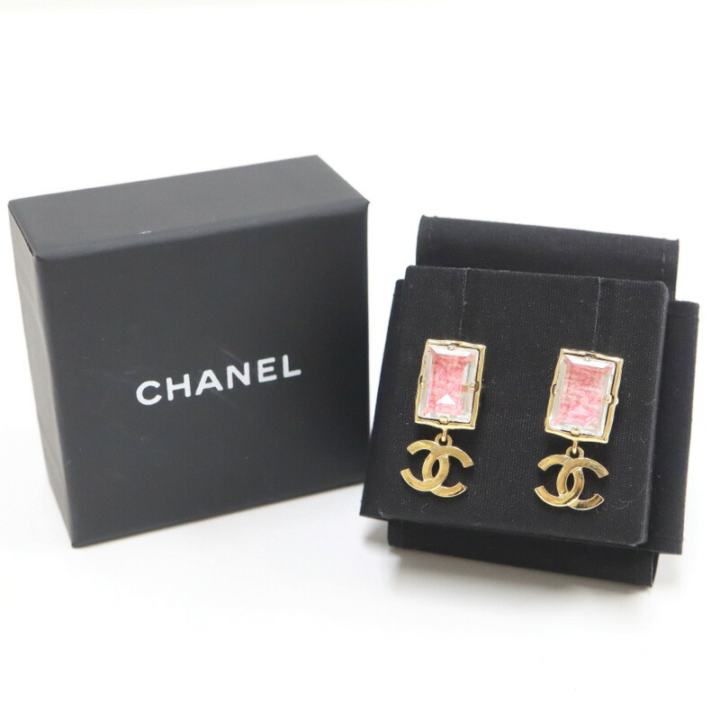 【中古】CHANEL シャネル ピアス ココマーク GP&times;クリスタル&times;ピンクツィード ゴールド A22K AB9535 B09653 NL148｜JJcollection