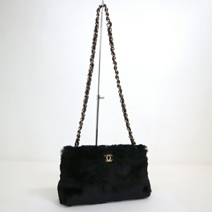 【中古】CHANEL チェーン店ショルダーバッグ ショルダーバッグ 毛皮 黒いこと×ゴールド金具 6番台