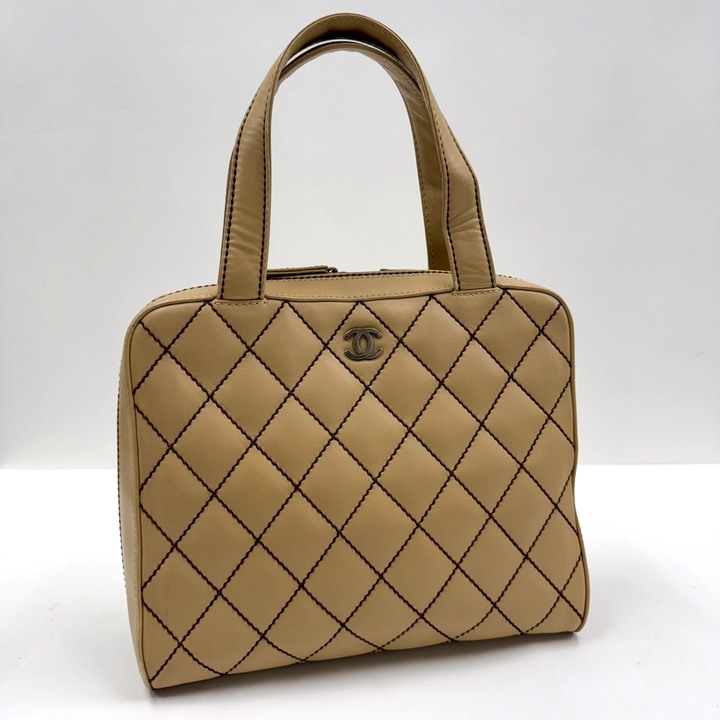 【中古】CHANEL シャネル ショルダーバッグ ワイルドステッチ ベージュ×ブラウン レザー×ゴールド金具 A14693 6番台7桁