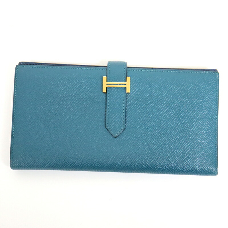 【中古】HERMES エルメス ベアンスフレヴェルソ 長財布 バイカラー ヴェールボスフォール×ディープブルー ゴールド金具 エプソン D刻印 91,289円
