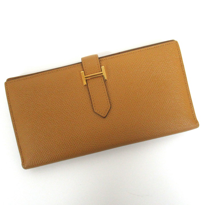 【中古】HERMES ベアンスフレ 長財布 ヴォーエプソン セサミ×ゴールド金具 Y刻印