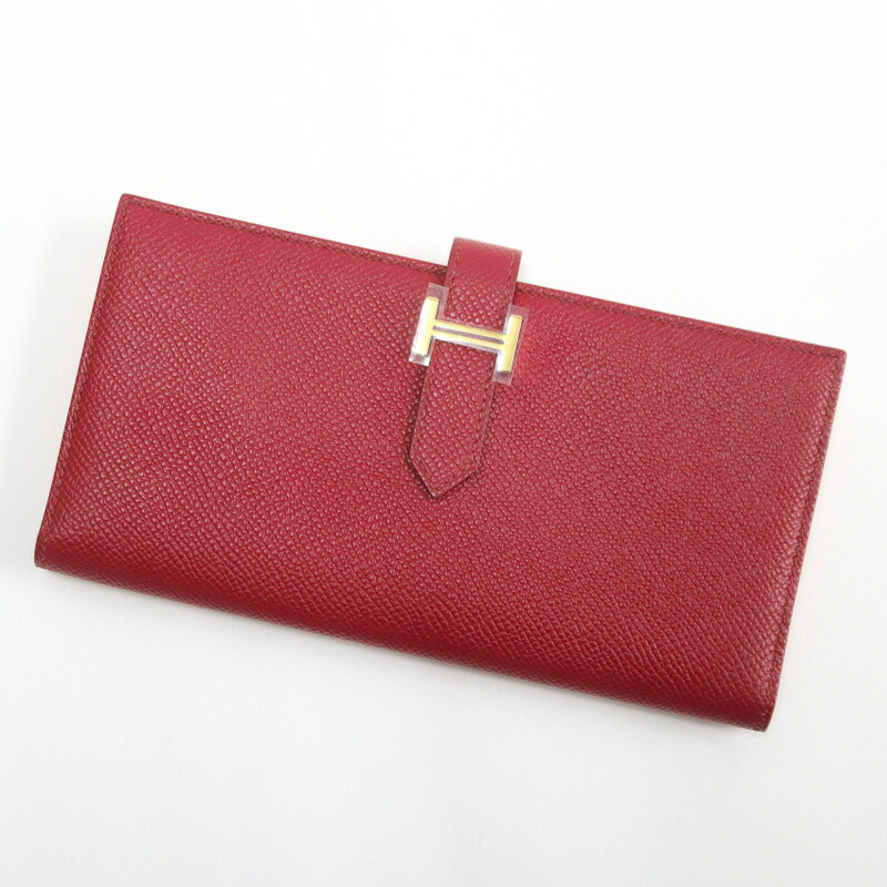【中古】HERMES エルメス ベアンスフレ･ヴェルソ 長銭入れ エプソン ルビー×オレンジ色×ゴールド金具 B目じるし 2023年