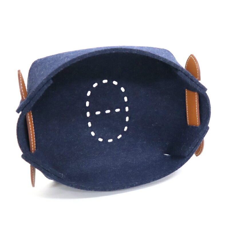 【中古】HERMES エルメス ヴィドポッシュ・パスパスGM 小入れもの フェルト×なめし革 米国海軍×赤銅色 X目じるし 311397M.01