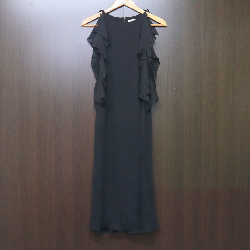 【中古】VALENTINO ヴァレンチノ シルクワンピ&minus;ス ブラック フリルデザイン フレア #40｜JJcollection
