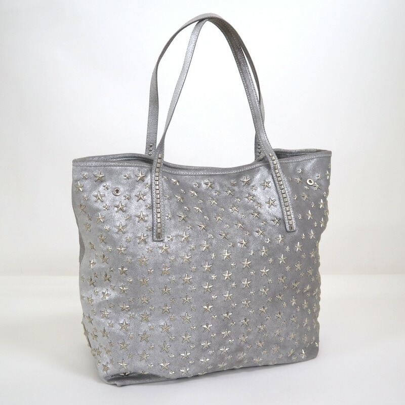 【中古】JIMMY CHOO トートバッグ スタースタッズ レザー ブラック×シルバー