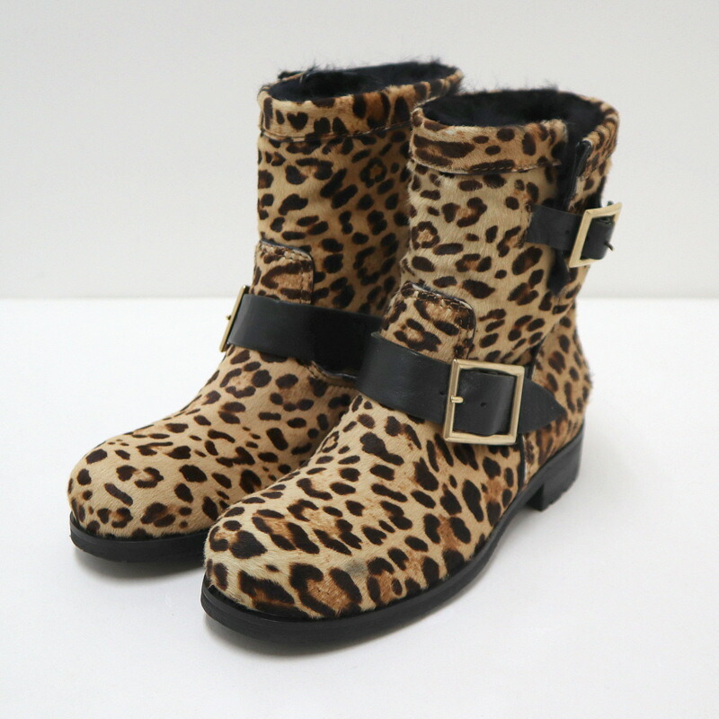【中古】JIMMY CHOO ジミーチュウ ブーツ レオパード ナチュラル×ブラック ハラコ×レザー #35