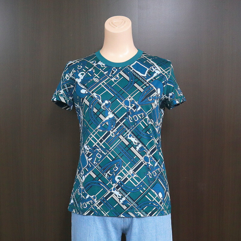 【中古】HERMES エルメス Tシャツ 無秩序と鎖 #34 グリーン