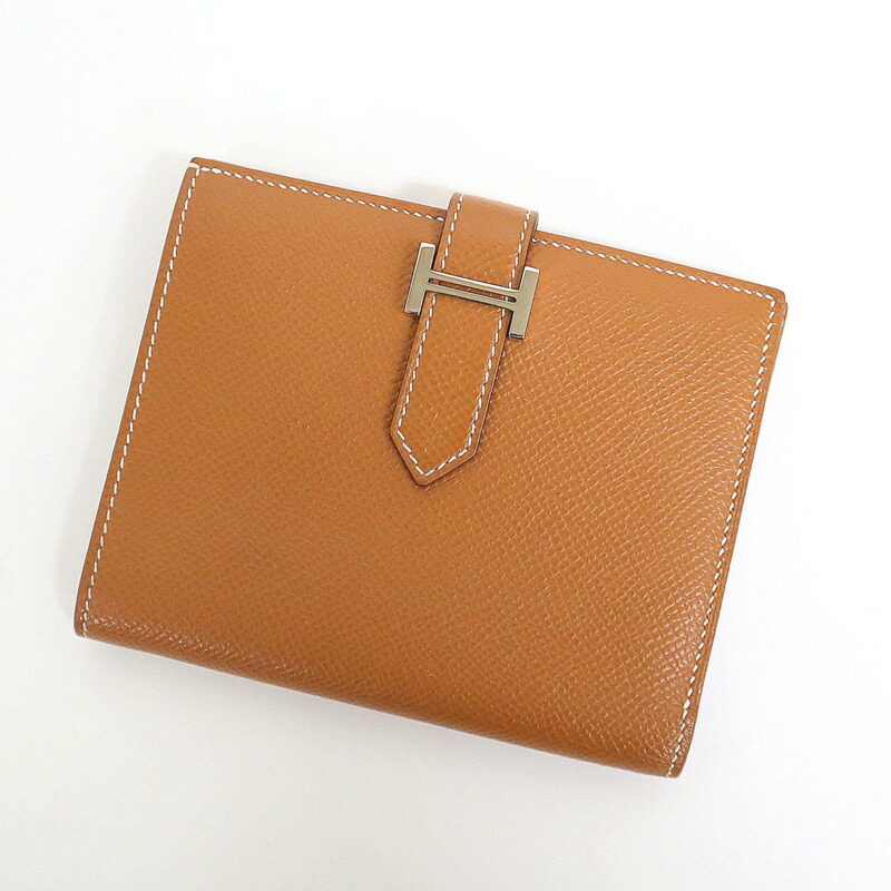 【中古】HERMES エルメス ベアンコンパクト 二つ折り財布 エプソン ゴールド×シルバー金具 U刻印