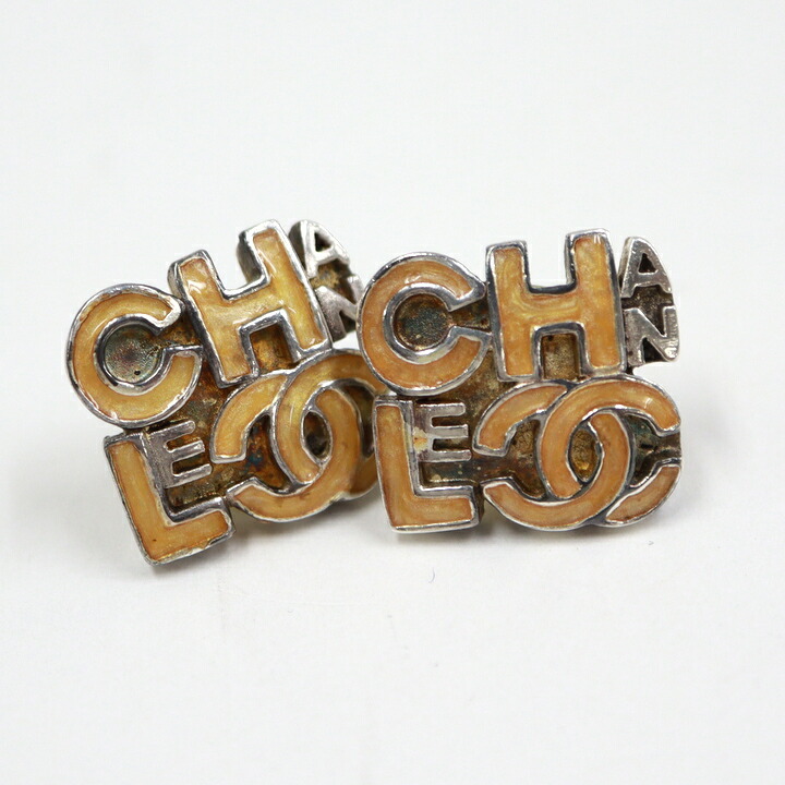 【中古】CHANEL シャネル ヴィンテージ スクエア ロゴ ピアス ココマーク オレンジ 00T