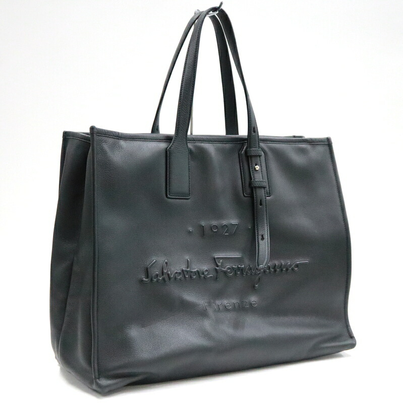【中古】S.Ferragamo フェラガモ トートバッグ なめし革 黒いこと×しろがね色金具 2408483