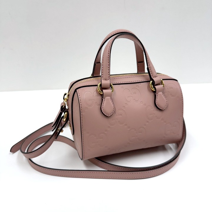 【中古】GUCCI グッチ GGスーパーミニハンドバッグ サクラ色×ゴールド金具 なめし革 790130