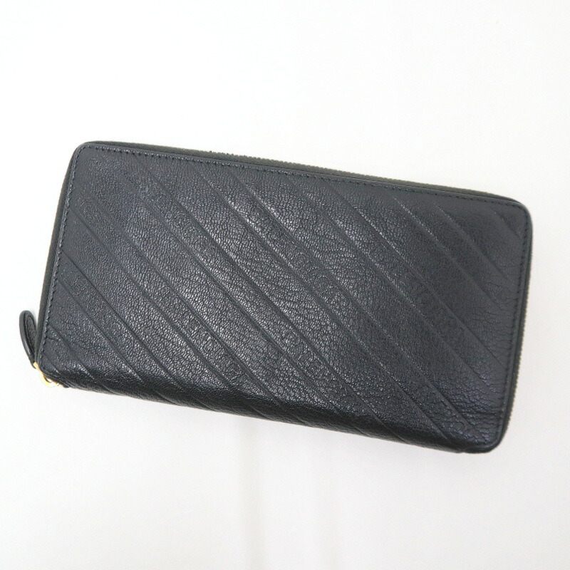 【中古】BALENCIAGA バレンシアガ 長財布 レザー ブラック×ゴールド金具 553884