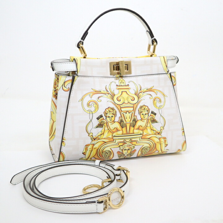 【中古】FENDI×VERSACE フェンダーチェミニピーカブー ショルダーバッグ なめし革 白いこと 8BN244