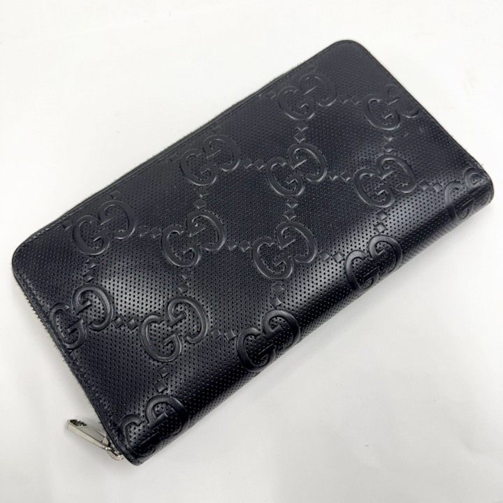 【中古】GUCCI グッチ ジップアラウンドオーガナイザー GGエンボス ブラック×シルバー金具 レザー 625563