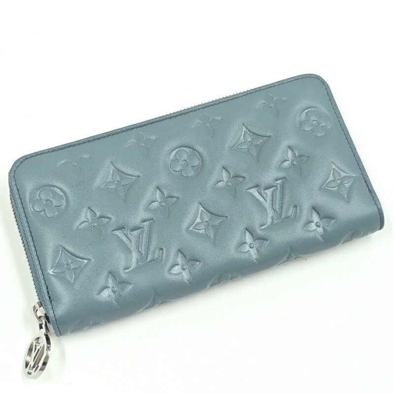 【中古】LOUIS VUITTON ルイヴィトン ジッピーウォレット 長財布 モノグラム エンボス ブルーグラシエール M81707 RFID