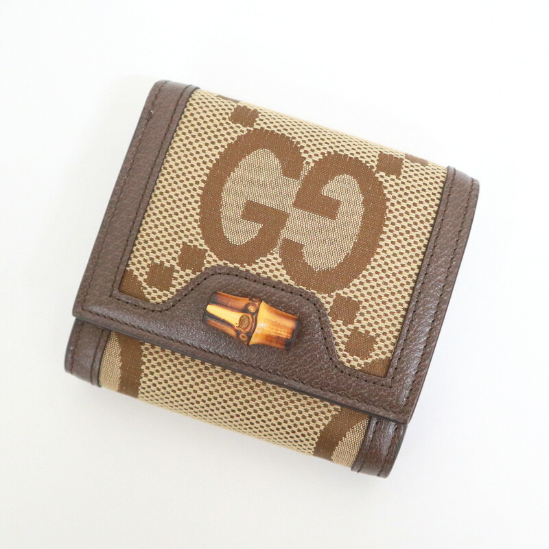【中古】GUCCI グッチ DIANA 658635 パウダーコンパクト 紙入れ GG帆布 ベージュ×赤銅色