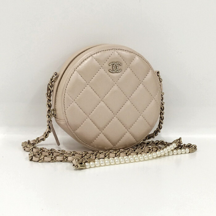 【中古】CHANEL パール チェーンショルダーバッグ ショルダーポーチ マトラッセ レザー ピンク