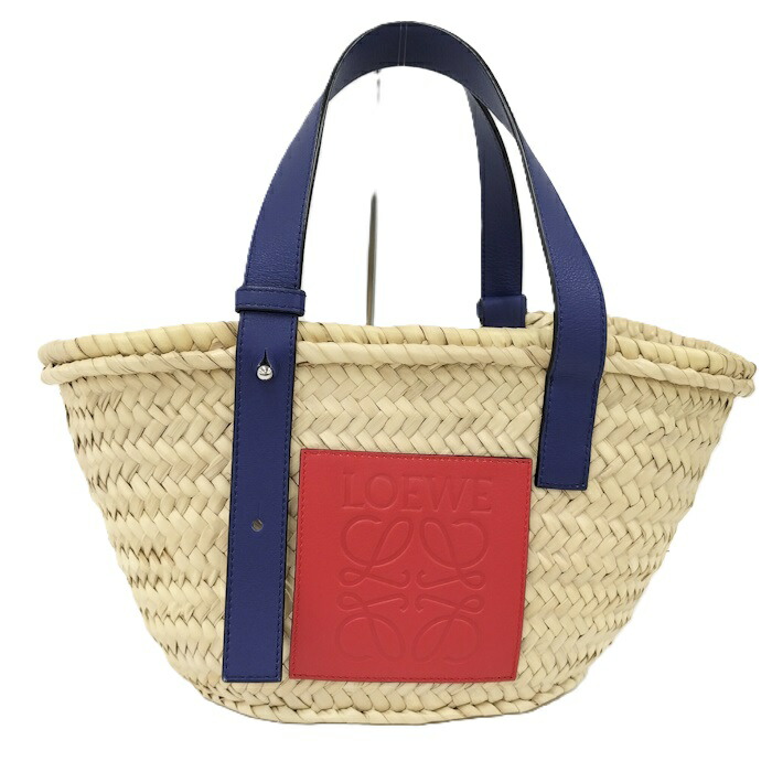 【中古】LOEWE バスケットバッグ かごバッグ アナグラム ラフィア ベージュ 337.02BS93