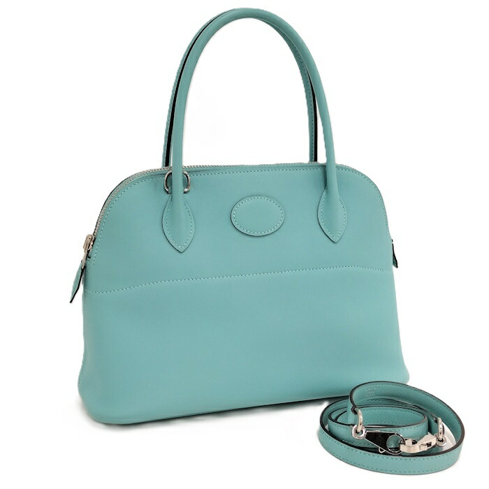 【中古】HERMES ボリード27 2WAYハンドバッグ スイフト ブルーアトール X刻印