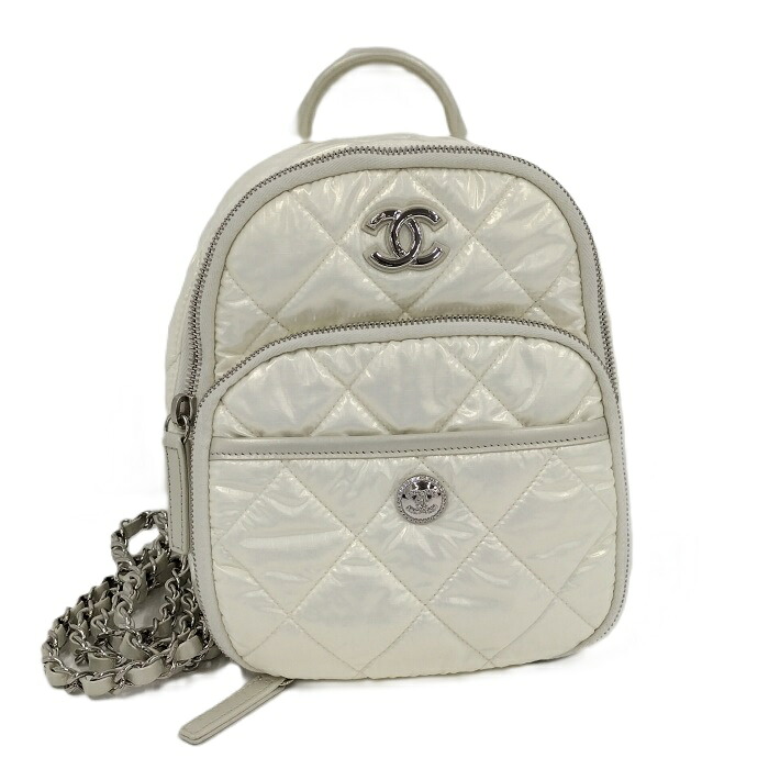 【中古】CHANEL ネージュコレクション バックパック ホワイト ナイロン AS4366