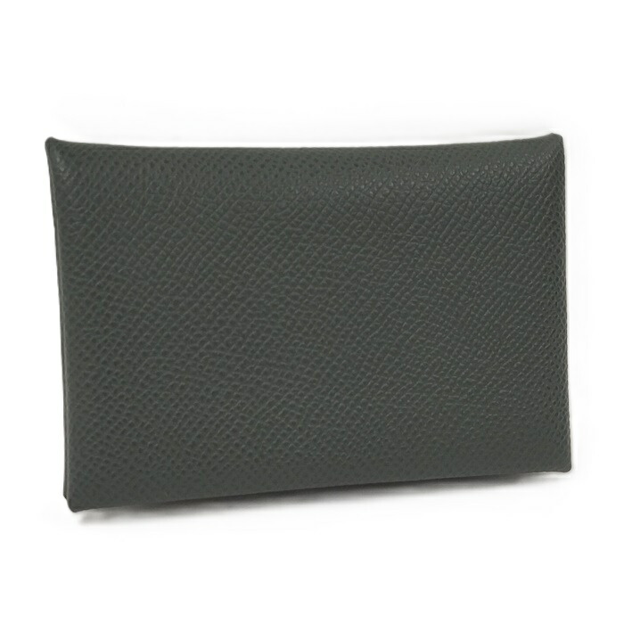 【中古】HERMES カルヴィ カードケース ヴォーエプソン レザー グレー W刻印｜JJcollection