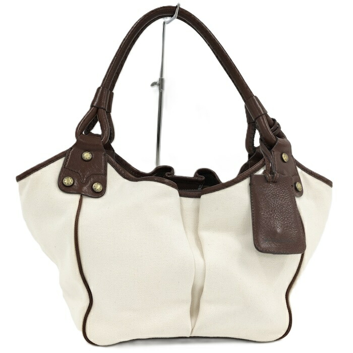 【中古】BURBERRY トートバッグ キャンバス レザー ホワイト ブラウン