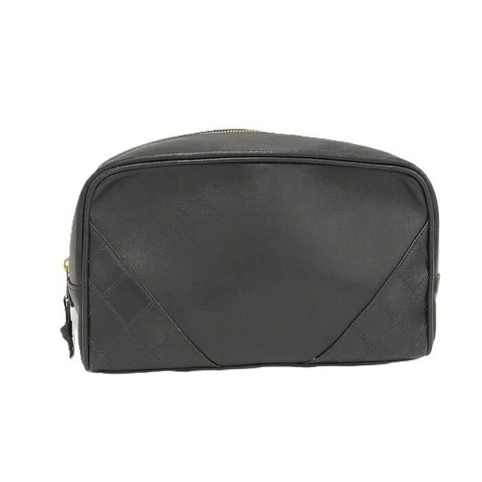 【中古】CHANEL ポーチ レザー ブラック
