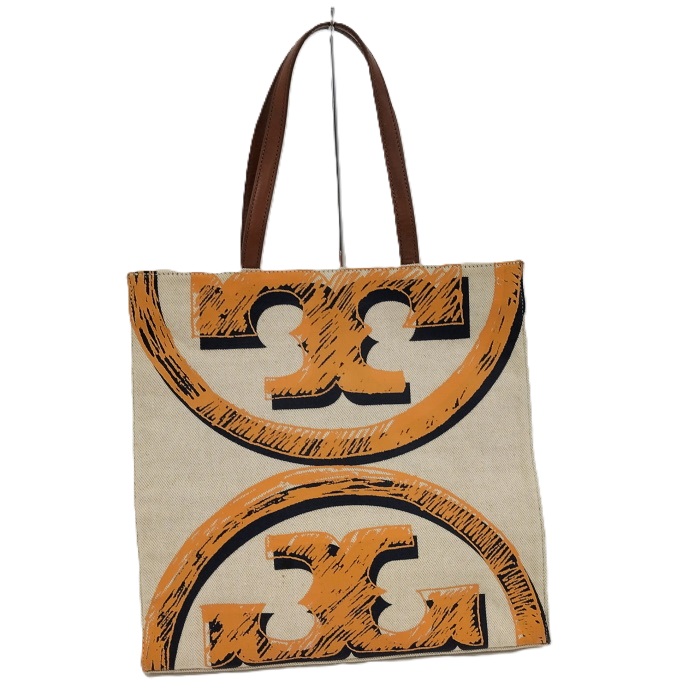 【中古】TORY BURCH トートバッグ キャンバス レザー ベージュ系