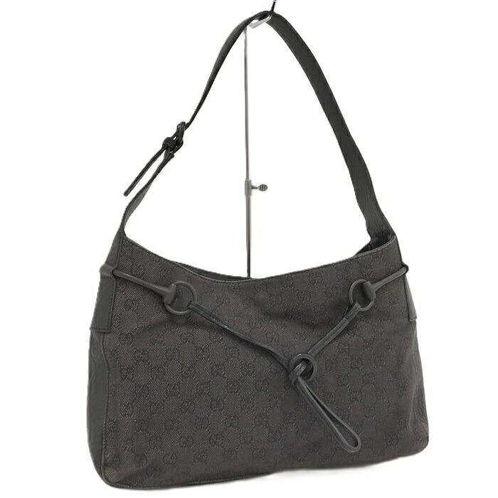 【中古】GUCCI ショルダーバッグ GGキャンバス レザー ブラック