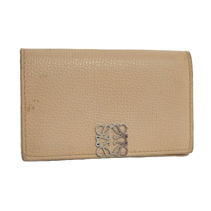【中古】LOEWE カードホルダー カードケース アナグラム レザー ベージュ