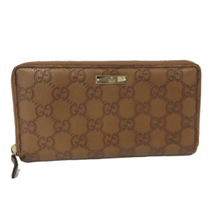 【中古】GUCCI ラウンドジッパー長紙入れ グッチシマ なめし革 赤銅色 112724