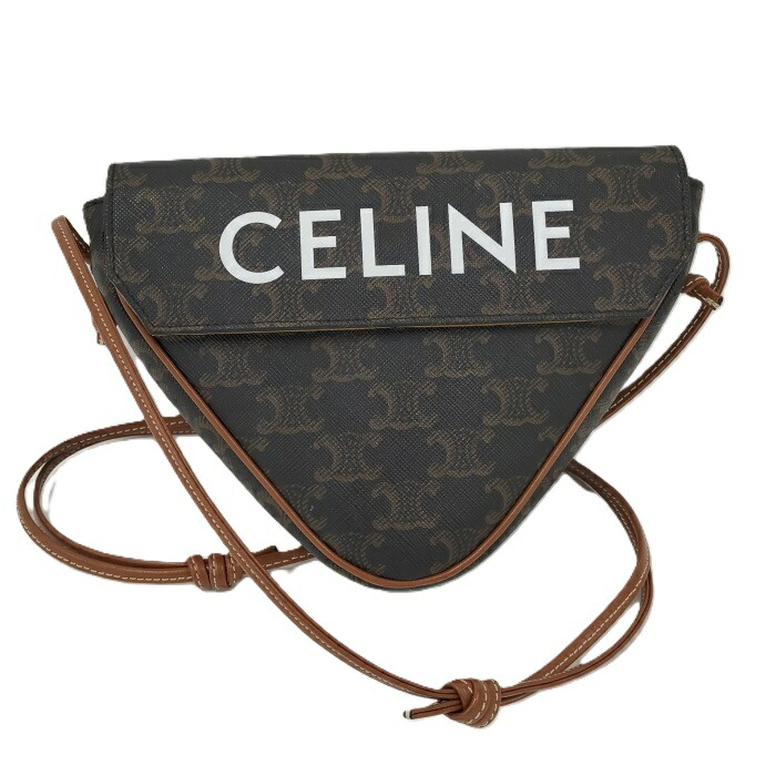 【中古】CELINE トライアングル ショルダーバッグ トリオンフ マカダム柄 PVC レザー ブラウン