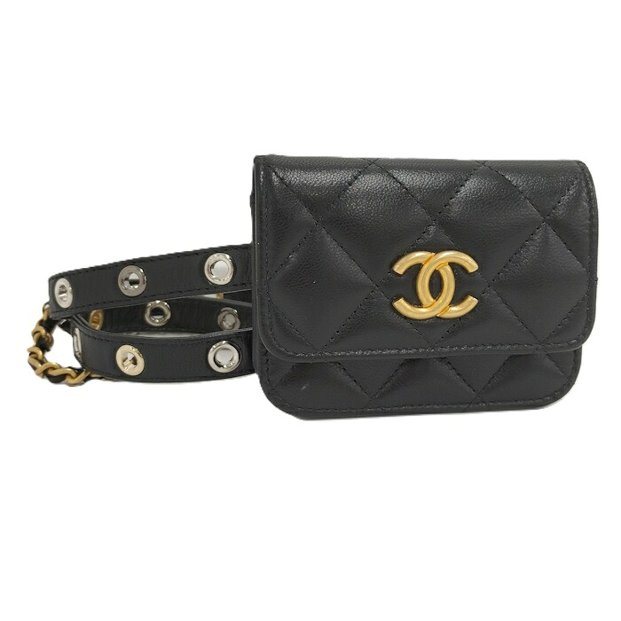 【中古】CHANEL 酉の方角御徒面子 ココマーク マトラッセ なめし革 黒いこと AP2549