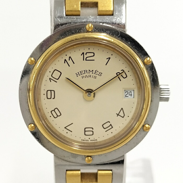 専用255HERMES 時計　クリッパー レディース　ゴールド デイト　ホワイト 楽天市場】エルメス HERMES クリッパー CL2.440 レディース