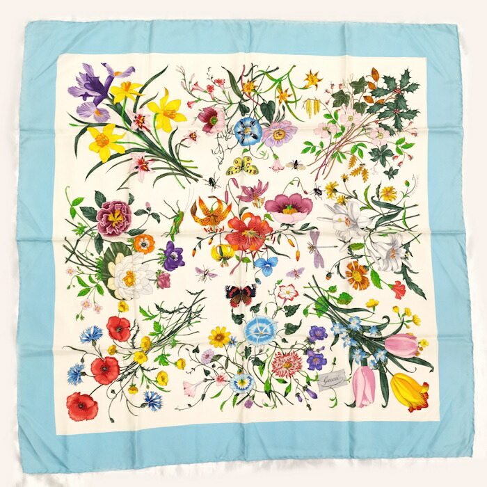 Gucci 花柄スカーフ ブラック　タグ付き 楽天市場】GUCCI グッチ スカーフ ブラック系 シルク フラワー