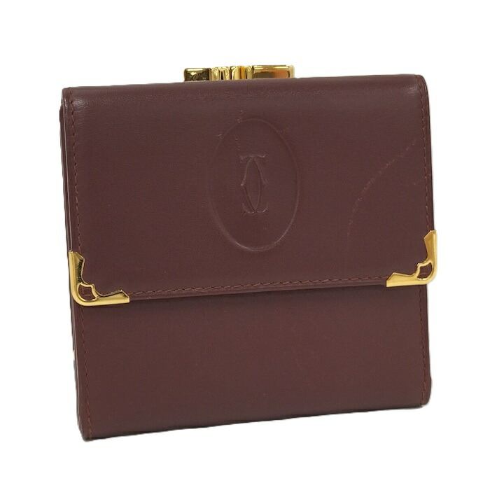 楽天市場】【中古】Cartier 3つ折り 財布 がま口 ボルドー