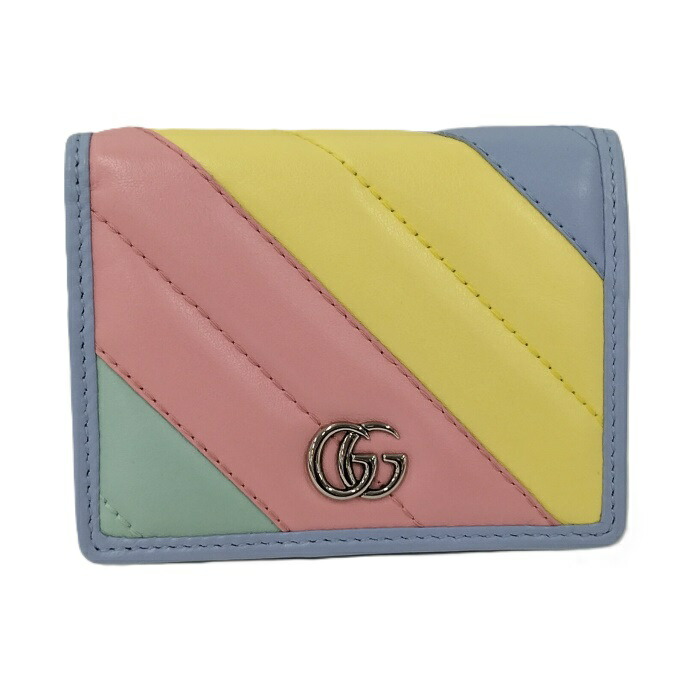 【中古】GUCCI 二つ折り財布 GGマーモント レザー パステル マルチカラー 466492