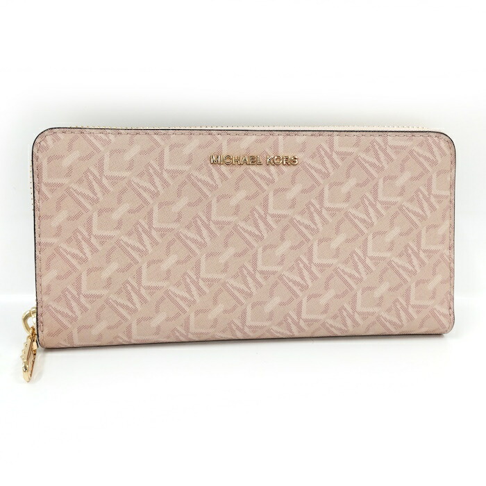 【中古】MICHAEL KORS ラウンドファスナー 長財布 PVC ピンク系
